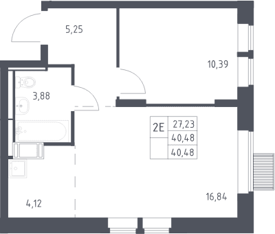 Планировка: Евродвушка 40,5 м² в ЖК «Большое Путилково»