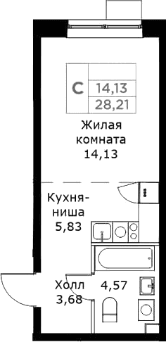 Планировка: Студия 28,2 м² в ЖК «КИТ»