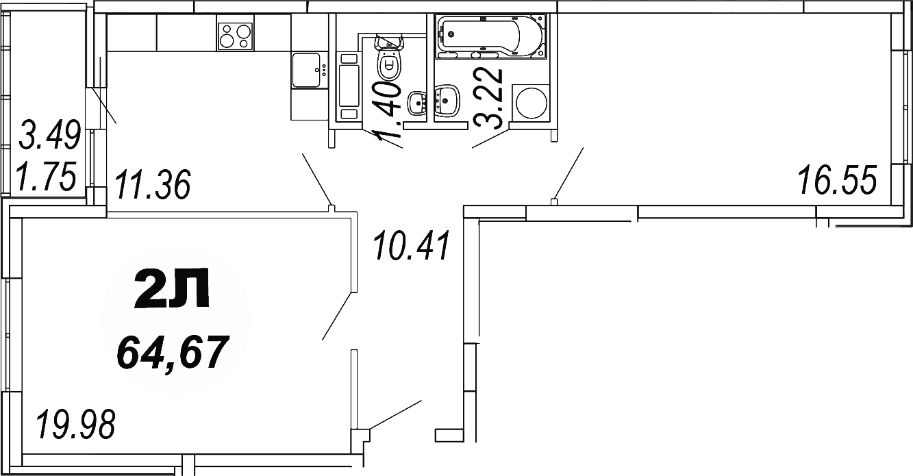 Планировка: 2-комнатная квартира 62,9 м² в ЖК «Шолохово»