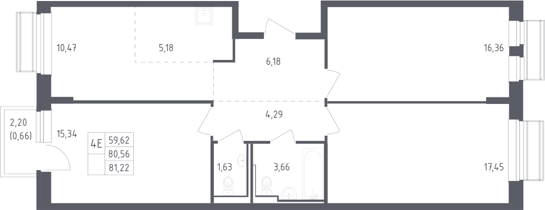 Планировка: Квартира евро-4 80,6 м² в ЖК «Рублевский квартал»