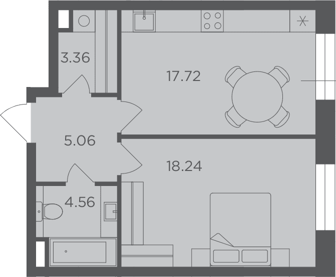 Планировка: 1-комнатная квартира 48,9 м² в ЖК «FORIVER»