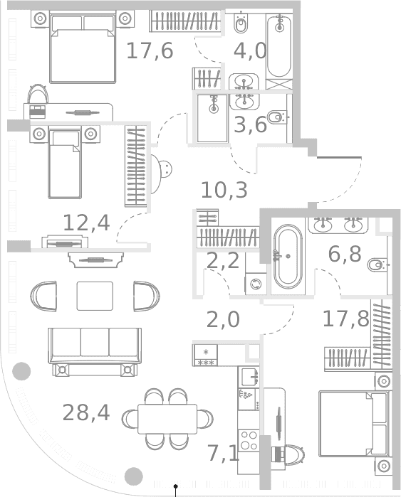 Планировка: Квартира евро-4 112,2 м² в ЖК «Ривер Парк Кутузовский»