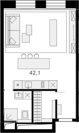 Планировка: Квартира 42,1 м² в ЖК «Резиденции архитекторов»