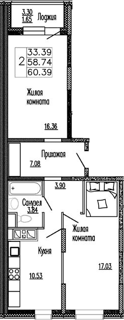 2-комнатная квартира