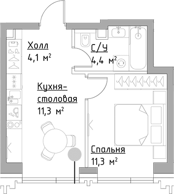 1-комнатная квартира