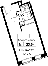 Планировка: Студия 20,8 м² в ЖК «Вольта»