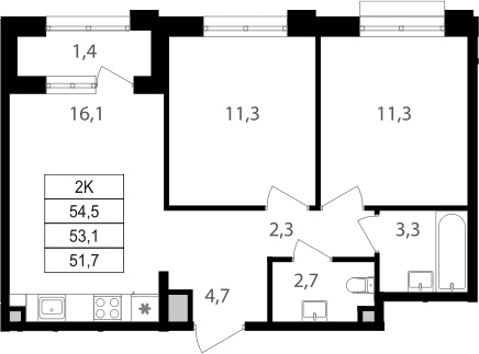2-комнатная квартира
