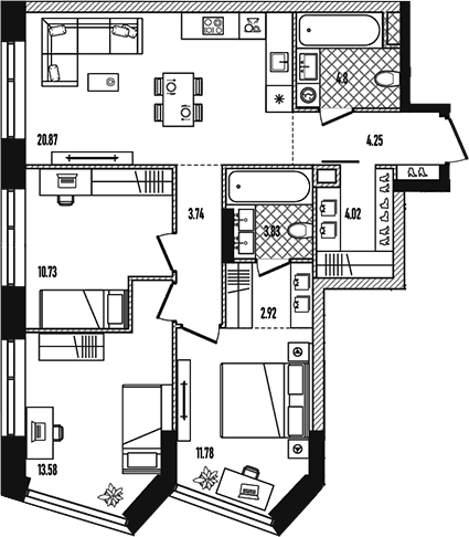 Планировка: Квартира евро-4 80,4 м² в ЖК «Репаблик»