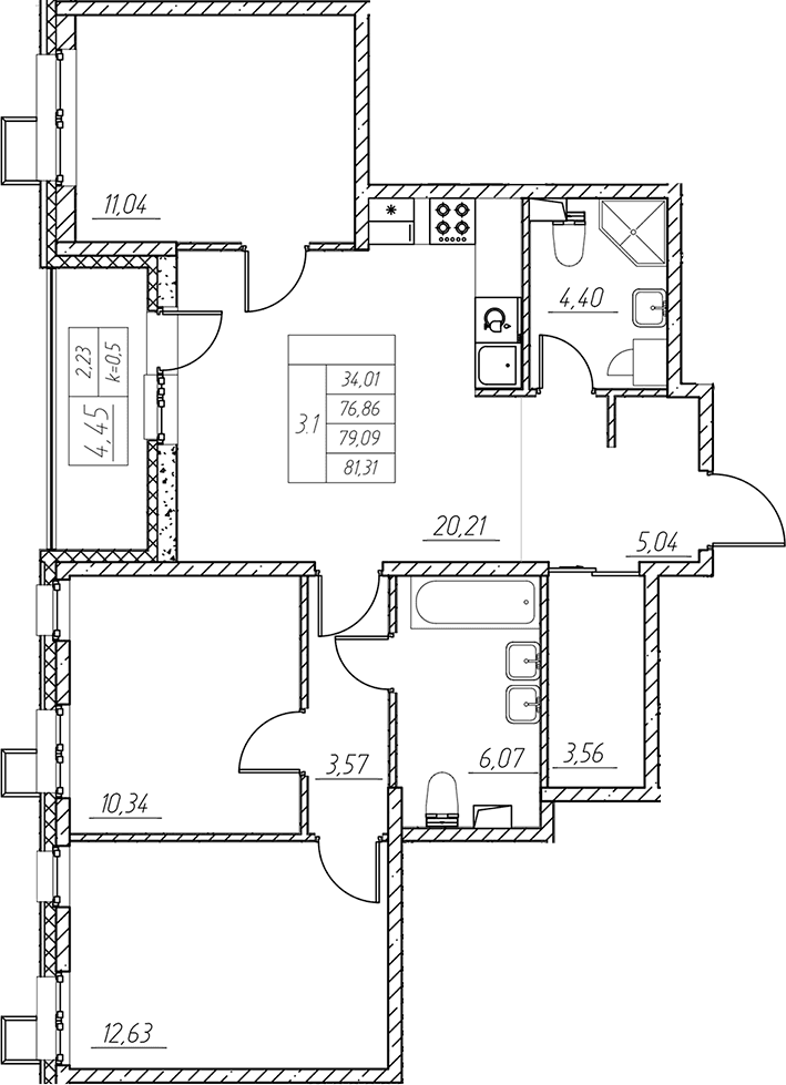 Планировка: Квартира евро-4 76,9 м² в ЖК «Респект»
