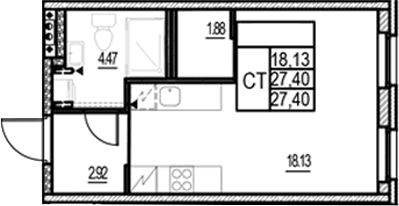 Планировка: Студия 27,4 м² в ЖК «ID Murino III»