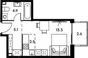 Планировка: Студия 25,8 м² в ЖК «Аквилон Сигнал»