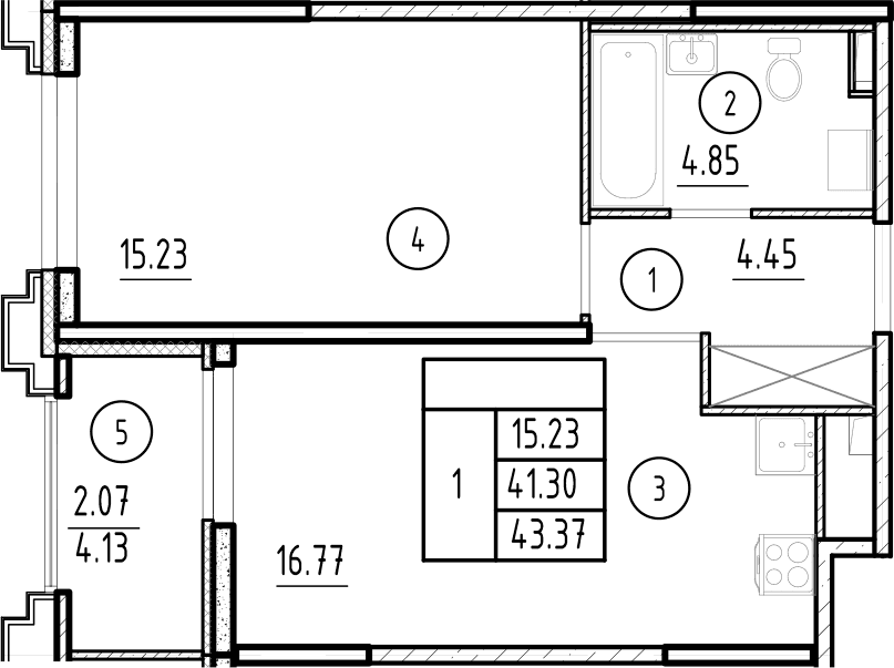 Планировка: Евродвушка 41,3 м² в ЖК «Ассамблея»