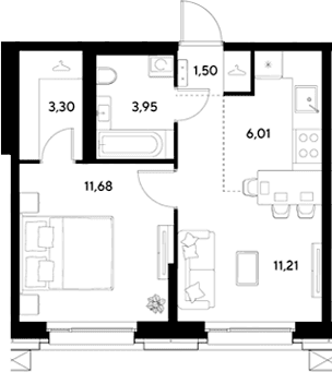 Планировка: Евродвушка 37,7 м² в ЖК «ЭВО»