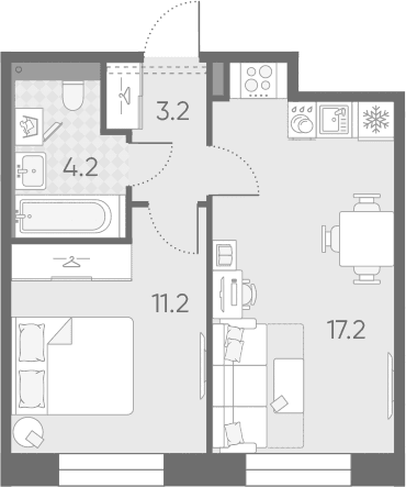 Планировка: Евродвушка 35,8 м² в ЖК «Большая Охта»