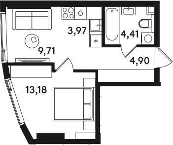Планировка: Евродвушка 36,2 м² в ЖК «СОЛОС»