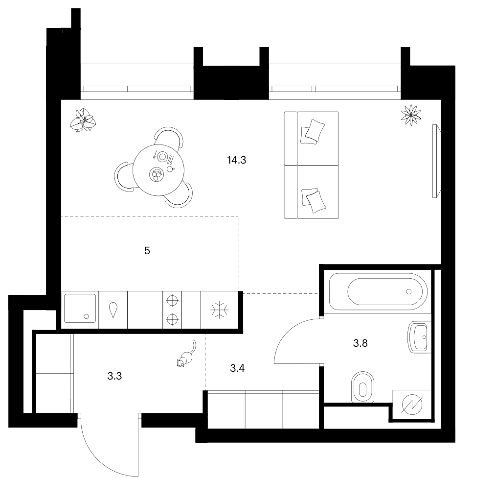 Планировка: Студия 29,8 м² в ЖК «Зеленый парк»