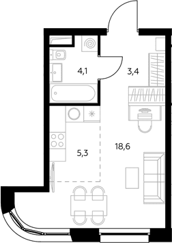 Планировка: Студия 31,7 м² в ЖК «Адмирал»