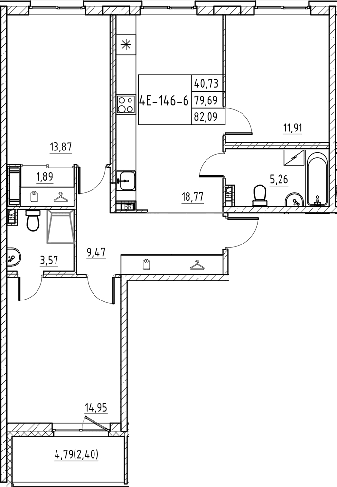 Планировка: Квартира евро-4 79,7 м² в ЖК «Энфилд»