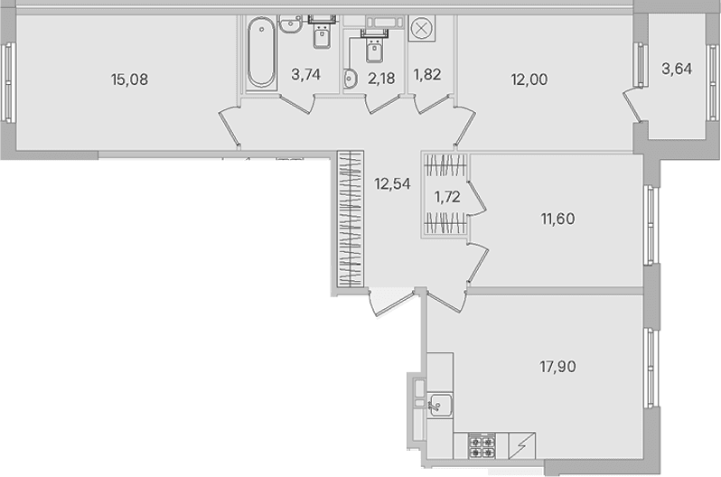 Планировка: Квартира евро-4 78,6 м² в ЖК «Дубровский»