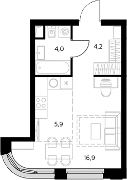 Планировка: Студия 31 м² в ЖК «Адмирал»