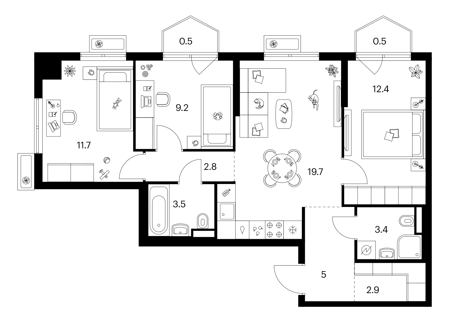 Планировка: 3-комнатная квартира 70,6 м² в ЖК «Ярославский»