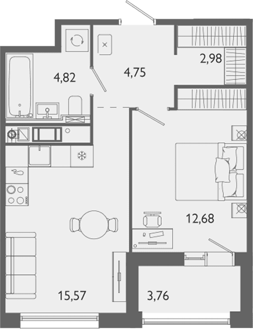 Планировка: Евродвушка 40,8 м² в ЖК «Лиггат»