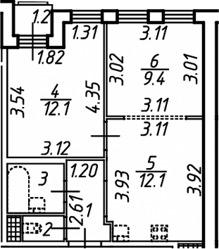 Планировка: 2-комнатная квартира 40,8 м² в ЖК «Аэросити Клаб»