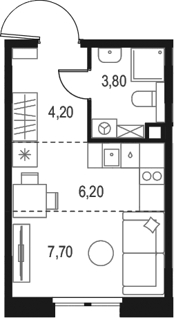 Планировка: Студия 21,9 м² в ЖК «Левел Мечникова»