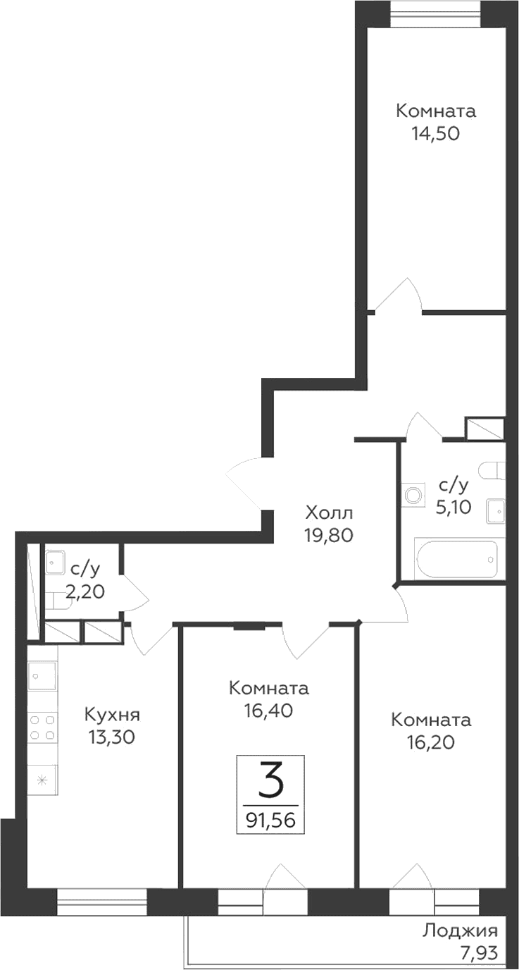 3-комнатная квартира
