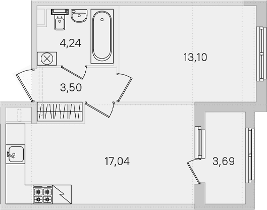 Планировка: 1-комнатная квартира 37,9 м² в ЖК «Дубровский»