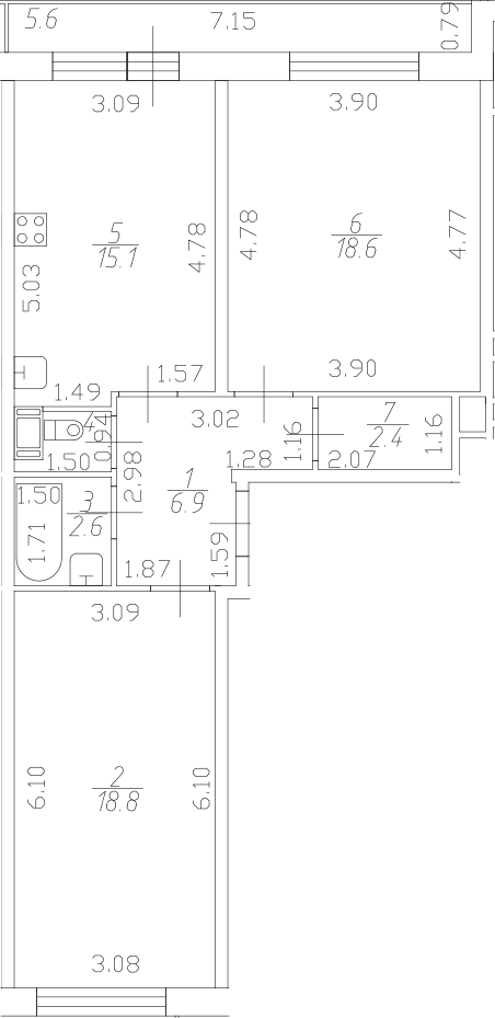Планировка: Евротрёшка 65,3 м² в ЖК «Полет»