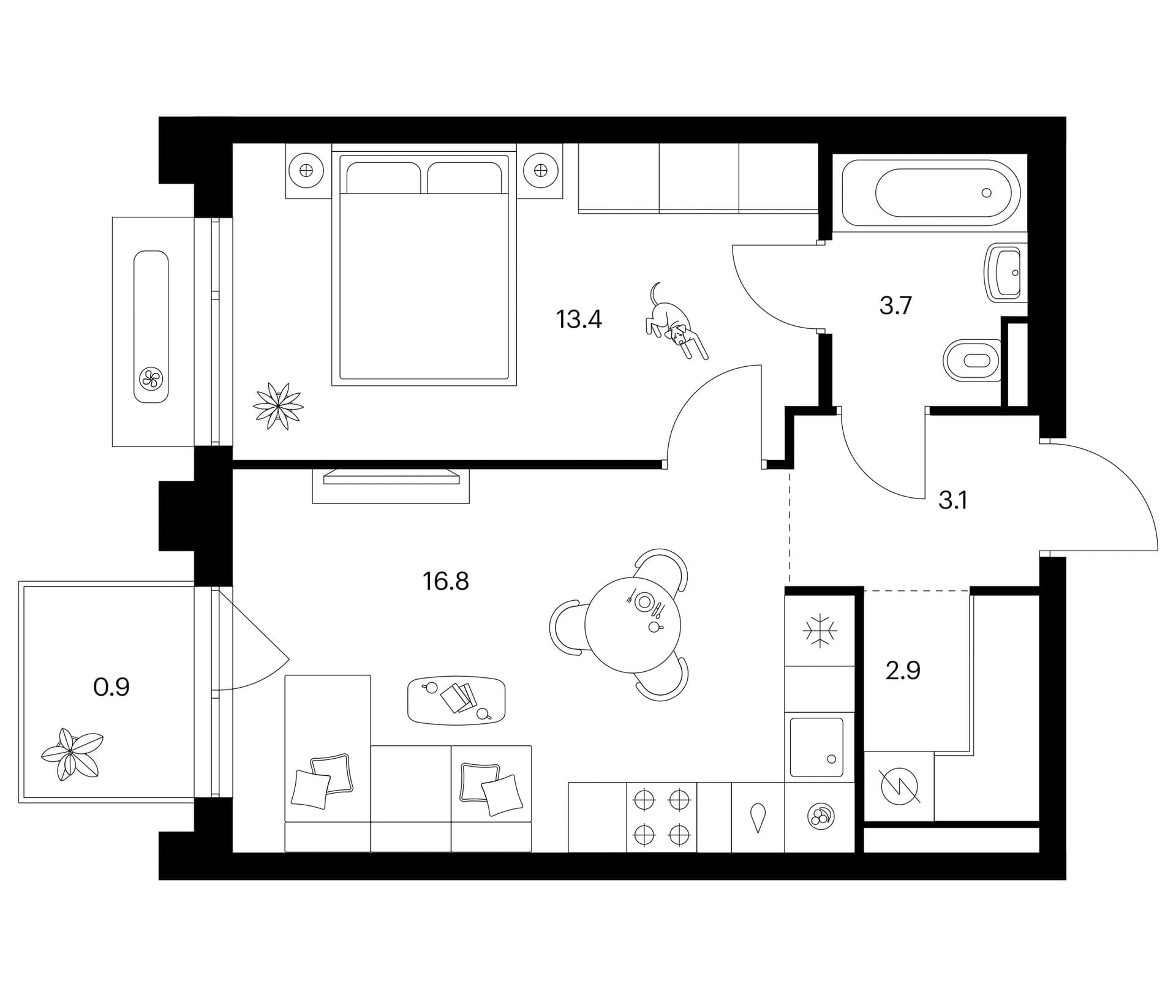 Планировка: 1-комнатная квартира 39,9 м² в ЖК «Зеленый парк»