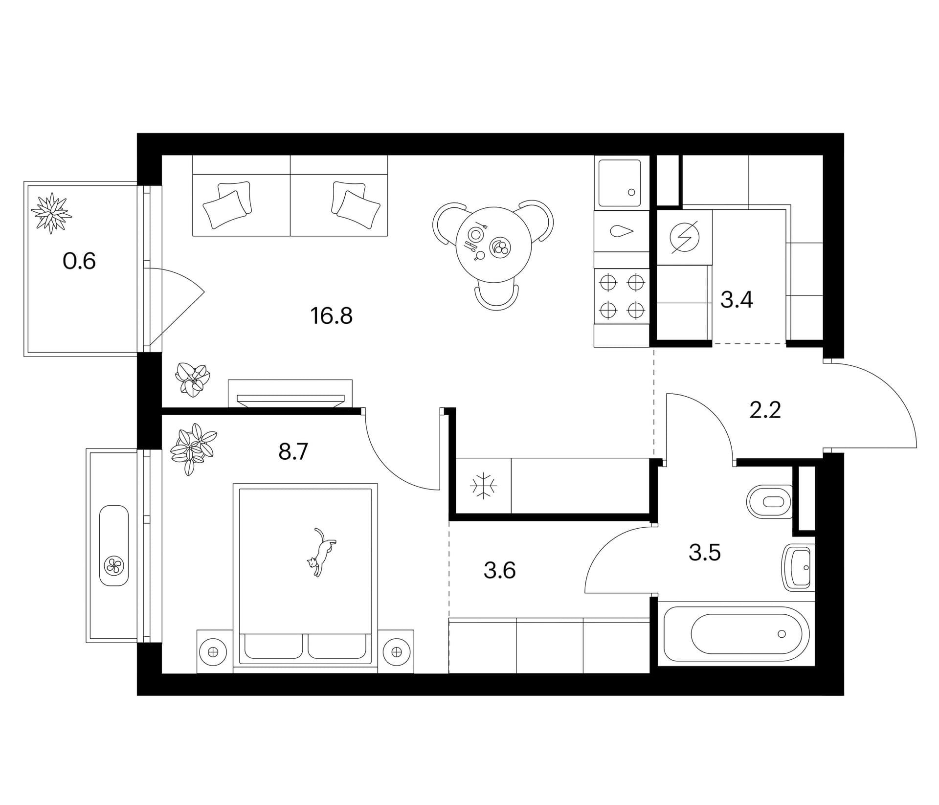 Планировка: 1-комнатная квартира 38,2 м² в ЖК «Зеленый парк»