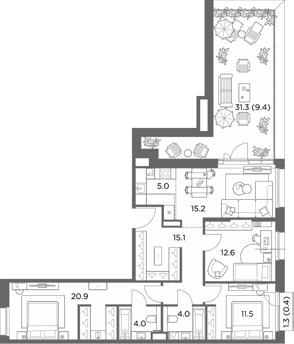 Планировка: Квартира евро-4 88,3 м² в ЖК «Станиславский»