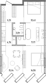 Планировка: Евротрёшка 73,6 м² в ЖК «Zen»