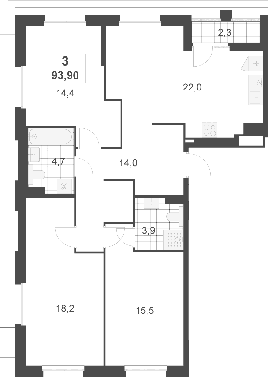 Планировка: Квартира евро-4 92,8 м² в ЖК «Деснаречье»