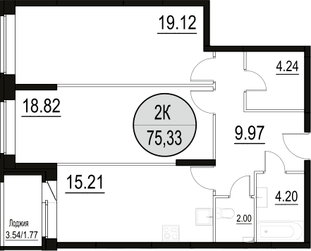 Планировка: Евротрёшка 73,6 м² в ЖК «Солнечный Парк»