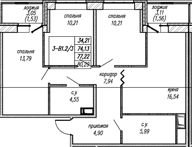 Планировка: Квартира евро-4 74,1 м² в ЖК «Уютный Новоселье»