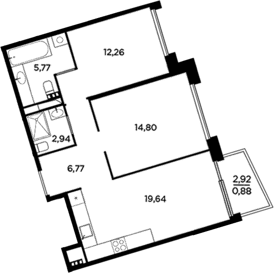 Планировка: Евротрёшка 62,2 м² в ЖК «Акватория»