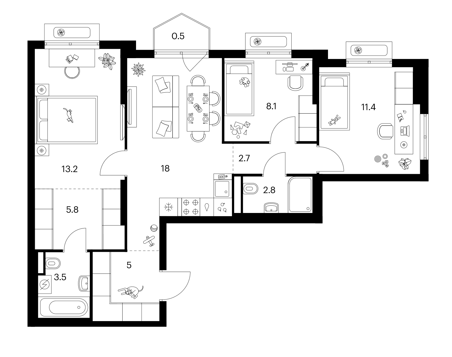 Планировка: 3-комнатная квартира 70,5 м² в ЖК «Ярославский»