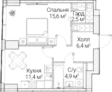 Планировка: 1-комнатная квартира 40,9 м² в ЖК «СЕЗАР БУДУЩЕЕ»