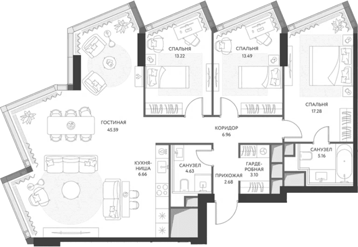 Планировка: Квартира евро-4 118,9 м² в ЖК «ХАЙДАУТ»