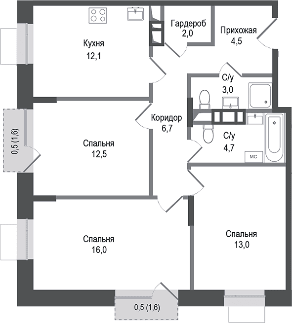 3-комнатная квартира