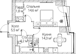 Планировка: 1-комнатная квартира 40,5 м² в ЖК «СЕЗАР БУДУЩЕЕ»