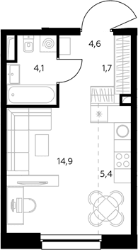Планировка: Студия 30,8 м² в ЖК «Адмирал»