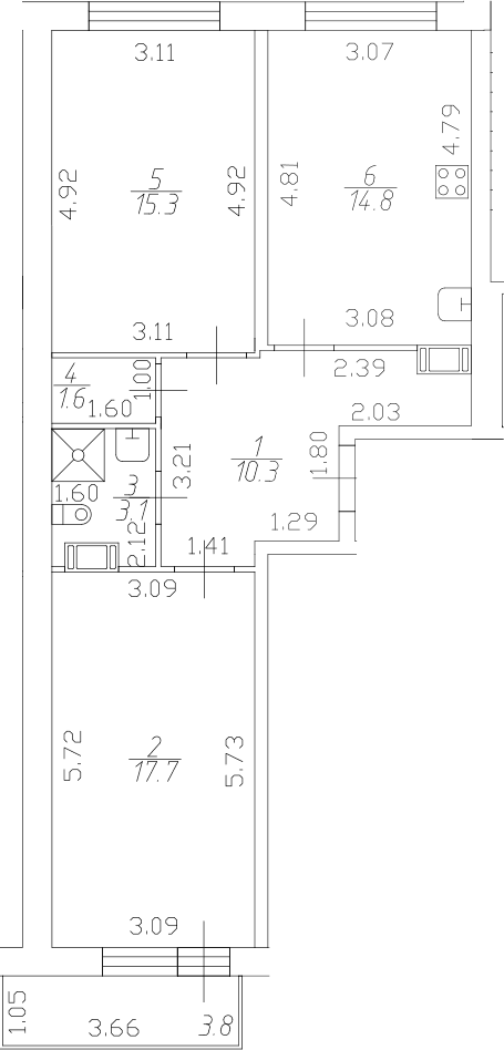Планировка: 2-комнатная квартира 62,8 м² в ЖК «Полет»