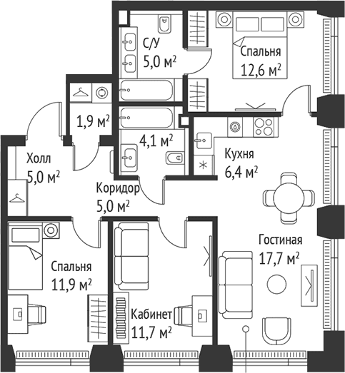 Планировка: Квартира евро-4 81,3 м² в ЖК «СЕТ»