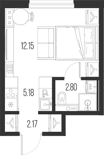 Планировка: Студия 22,3 м² в ЖК «Новая земля»