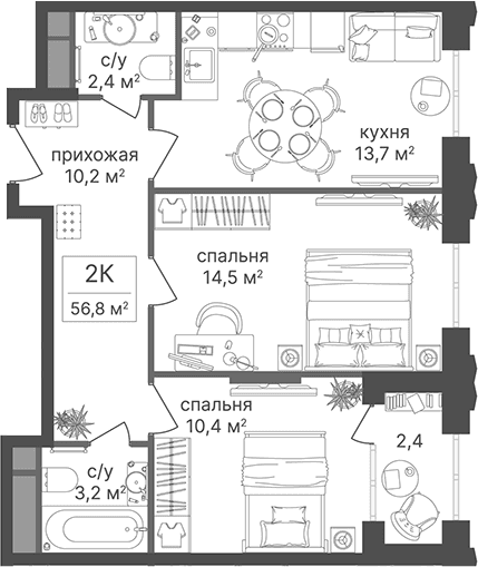 2-комнатная квартира