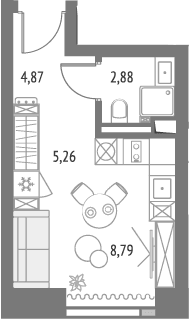 Планировка: Студия 22,2 м² в ЖК «Апсайд Тауэрс»